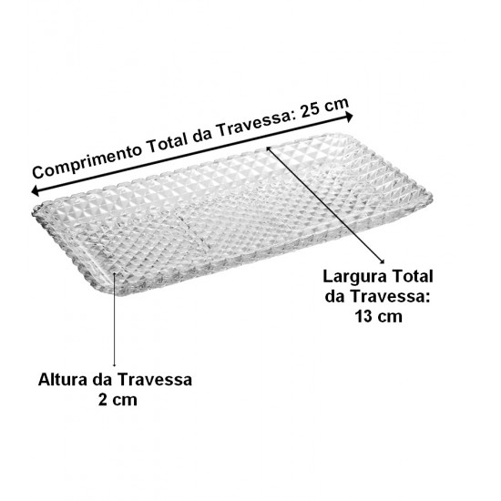Travessa 25cm Por 13cm Diamante Cristal Ecológico Lyor